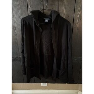 Lark + Grey Open Front Black Cardigan Hood Pockets Long Sleeve Womens Petite S I